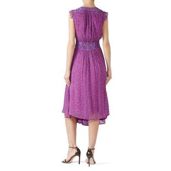 BA&SH Fuchsia Meryl Floral Knee Length Front Close Dress Size M Medium - Picture 2 of 10